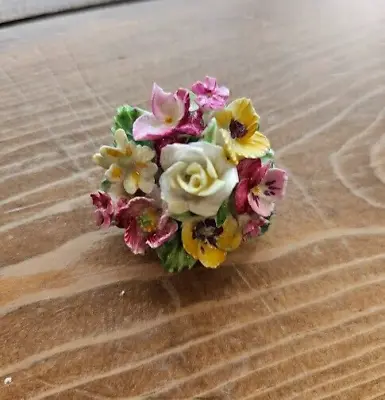 Vintage Crown Staffordshire England Porcelain Bouquet Flowers Brooch Pin • $30