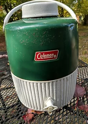 Coleman 2 Gallon Green White Water Jug  Cooler Metal Plastic Vintage 1982 Vtg • $22.90