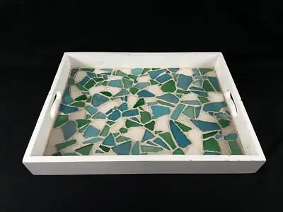 Vintage Wood Ceramic Mosaic Tile Serving Tray With Handles • $30.99