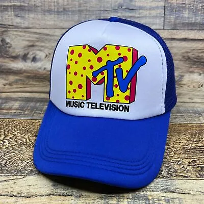 MTV Polka Dot Mens Trucker Hat Blue Snapback Retro 90s Logo Baseball Cap • $19.99