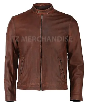 Men’s Motorcycle Biker Vintage Cafe Racer Distressed Brown Real Leather Jacket • $62.16