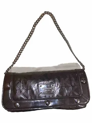 MICHAEL KORS Delancy Metallic Nickel  MK Logo Chain Strap Clutch Hand Bag  • $85