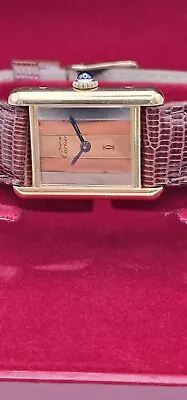 Must De Cartier Tank 18ct Gold On Silver Lady's Vintage Mechanical Watch. • $1431.23