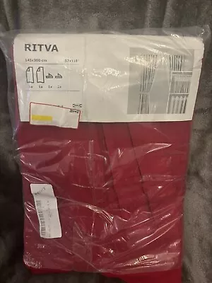 Ikea Ritva Heavy Cotton Pair Brand New Curtains 57  X 118  Red + 2 Tiebacks • £9.99