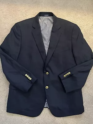 Stafford Navy Blue Wool Blazer Sport Coat Jacket Gold Buttons 44 S • $45.90