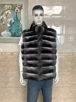 Men Real Rex Rabbit Fur Vest Natural Chinchilla Color Waistcoat Winter Outwear • $442.11