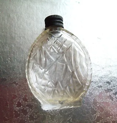 Vintage Miniature Embossed Glass 1 .50 Fl. Oz. Perfume Bottle W/Tin Screw-Top • $5