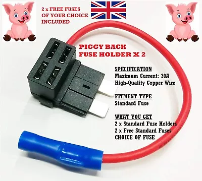 2 X Piggy Back Standard Blade Double Fuse Holder Adapter 12/24V Add Circuit AUTO • £5.99