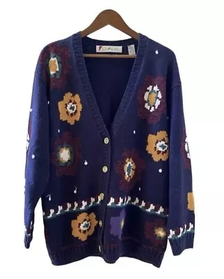 Chaus Sweater Cardigan Funky Shimmered Sequined Embroidered Size Medium 90s VTG • $17.99