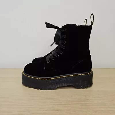 Dr Martens Jadon Platform Soft Velvet Black Chunky Quad Boots Uk 4 Eu 37 Womens • £129.99