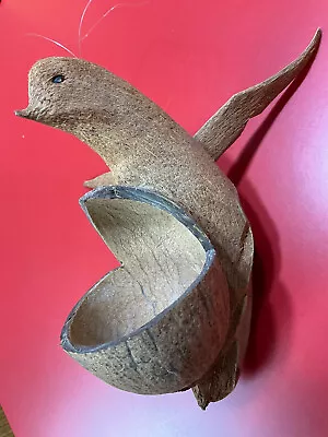 Vintage Folk Art Hand Carved Coconut Shell Hanging Seagull Bird Feeder / Planter • $25