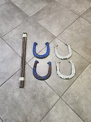 Vtg Royal St Pierre Steel Horseshoe Set Game 4 Shoes White And Blue W/ Stakes • $39.99