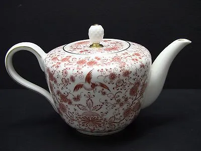 ROSENTHAL 3655 Helena Orange Red Bird Floral Gold Trim 6 Cup Teapot • $119.95