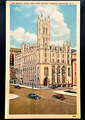 SYRACUSE NEW YORK Antique Unused Linen Postcard The Mizpah Hotel Baptist Church • $7