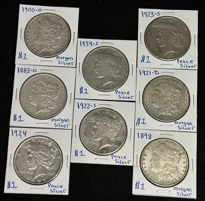 Lot Of 8 - Mixed Dates Silver Morgan & Peace Silver Dollars • $0.99