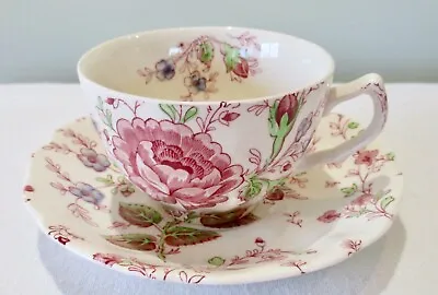 Johnson Brothers Bros Pink Rose Chintz Tea Cup & Saucer England Vintage~Excellnt • $7.50