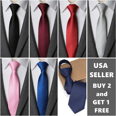 Men Fashion Solid Color Zipper Tie Wedding Party Formal Business Necktie • $7.89