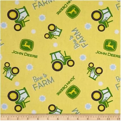 John Deere Nursery Born To Farm Tractor Logo Yellow Cotton Fabric By Half Yard • $5.25