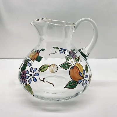 Vintage CRYSTAL Clear Venetian Fruit Pitcher 22k Gold Accents • $22.95