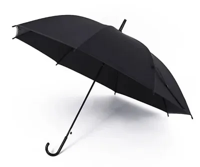 Windproof Walking Umbrella Men's Walking Stick Umbrella Automatic Crooked Handle • £8.99