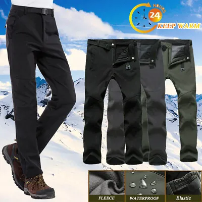 Winter Mens Waterproof Thermal Trousers Windproof Warm Work Pants Hiking Outdoor • £16.59