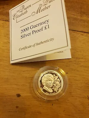 £23.50 • Buy 2000 Guernsey Queen Mother Silver Proof £1 One Pound Coin + COA