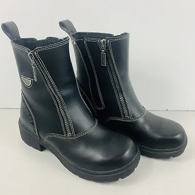 Milwaukee Motorcycle Clothing Black Leather Boots Womens 8C Dual Zipper MVB206 • $34.99