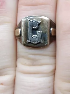 Victorian Era Gold On Silver Ring Unusual Initial  L  ? Attached • $83.16