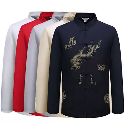 Mens Traditional Chinese Tang Suit Coat Jacket Kung Fu Tai Chi Uniform Dragon • $16.60