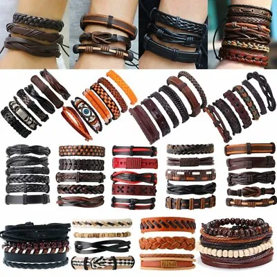 Retro Cuff Bracelet Wristband Bangle Punk Leather Wrap Braided Men Handmade Gift • $4.66