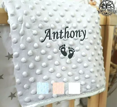 Personalised Baby Blanket Embroidered Soft Bubble Italic Font Baby Boy Girl Gift • £13.99