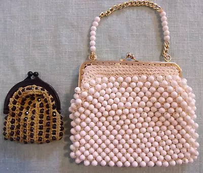 2 Mid Century Modern Plastic Bead Beaded Purse And Coin Purse • $20