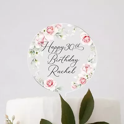Personalised Happy Birthday Cake Topper Pink Floral Cake Topper 18th 21st 30th • £7