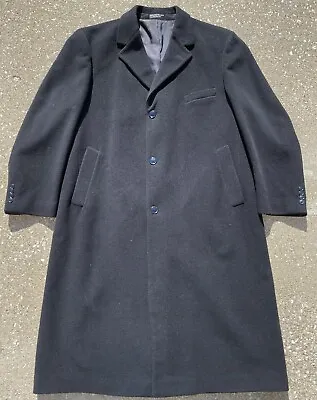 Vintage Ralph Lauren LRL Black Italian Cashmere Blend Trench Overcoat Coat 46 R • $84.99