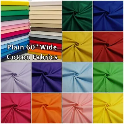 Plain 100% Cotton Fabric 150cm /60” Wide Craft Dressmaking Multi-Use 50 Colours • £3.89