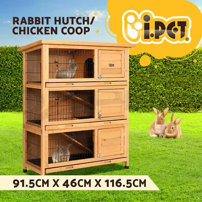 I.Pet Rabbit Hutch Chicken Coop Large House Cage Run Wooden Bunny Pet Outdoor • $159.95