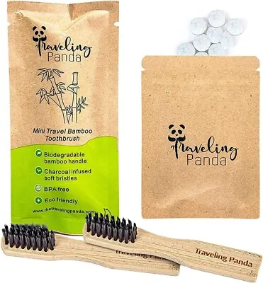 Traveling Panda Mini Travel Bamboo Toothbrush Kit With 2 Soft Bristle Toothbrush • $14.94