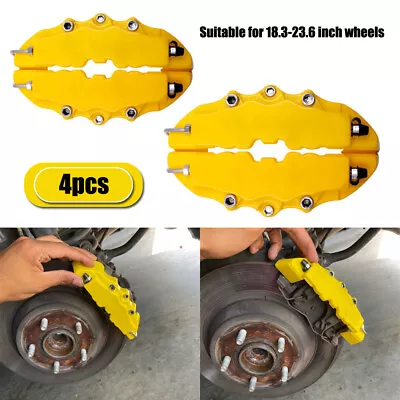 $32.99 • Buy 4Pcs Yellow 3D Front+Rear Car Disc Brake Caliper Cover Parts Brake Accessories
