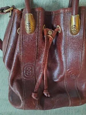 Marino Orlandi Vintage Brown Leather Embossed Logo Shoulder/handle Bag • $19