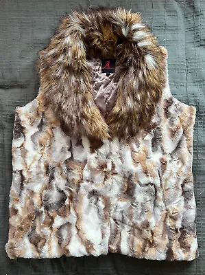 NWT A By Adrienne Landau Women Multicolor Brown/Cream Faux Fur Vest XL • $64.99