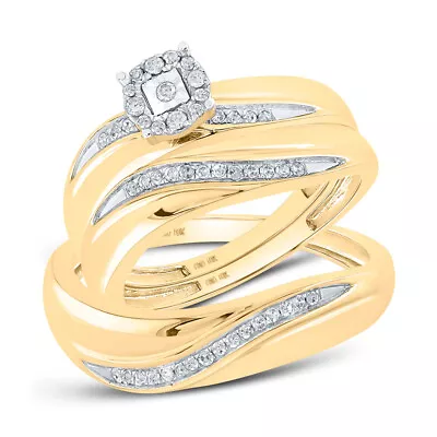 10k Yellow Gold His Her Round Diamond Matching Bridal Wedding Ring Band Set • $593.64