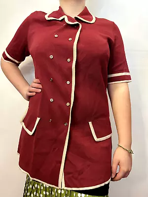 Vintage 1970s Knit Nylon Blazer Burgundy Maid Uniform Nurse Costume Retro AU 12 • $34.95