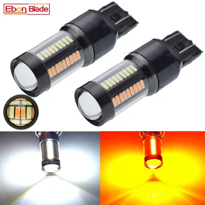 2 X T20 7443 White/Amber Dual Color LED Bulb Switchback DRL Turn Signal Light • $18.99