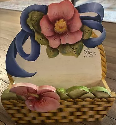 Vintage Wooden Mail Holder Floral Hand Painted Organizer Cottage Core Organizer • $29