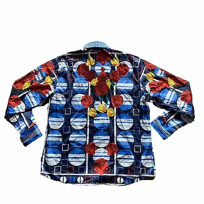 Barabas Shirt  3XL Button Up Colorful Pattern Rhinestone Roses Dress Fancy Mens • $59.87
