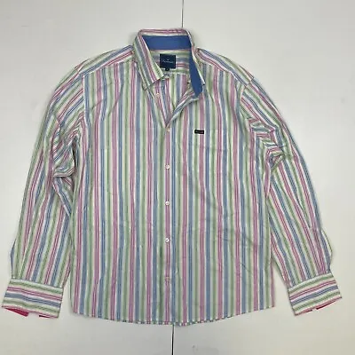 Faconnable Shirt XL Pink Striped Mens Long Sleeve Regular Fit 100% Cotton Oxford • £6.33