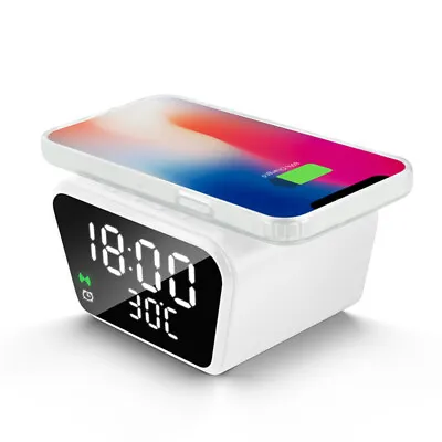 4 In 1 15W Wireless Charger Dock Station LED Alarm Clock For IPhone Samsung • £20.39