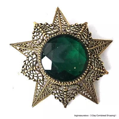 Vintage Brooch Pin SIGNED ART Star Green Rhinestone Gold Tone Jewelry Lot Y • $10.50