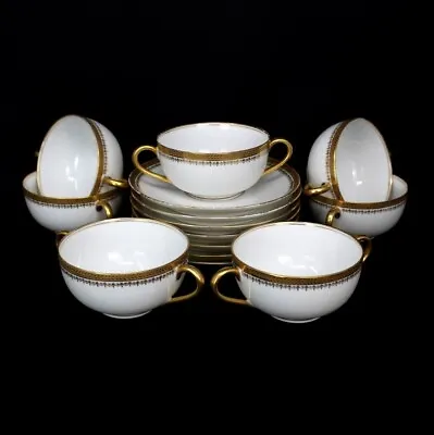 Set Of 7 C Ahrenfeldt Limoges France Gold Encrusted Neoclassical Cream Soup Bowl • $149.99