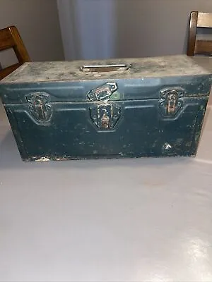 Vintage Metal Toolbox 14”x 6” X 6.75  Green Old Farm Find Made In NJ USA • $8